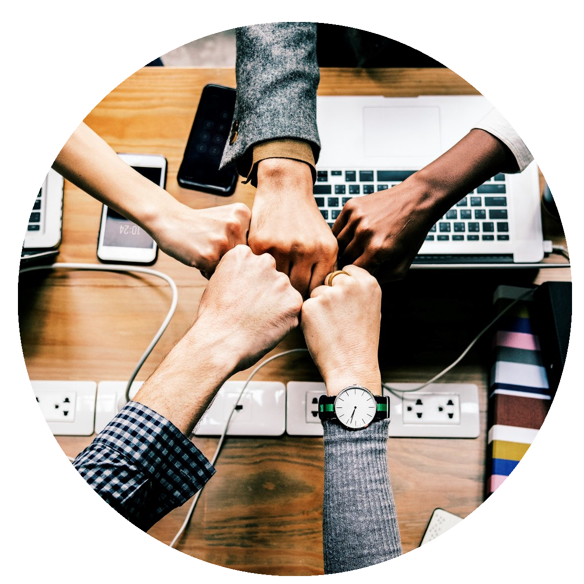 Teamwork hands in circle